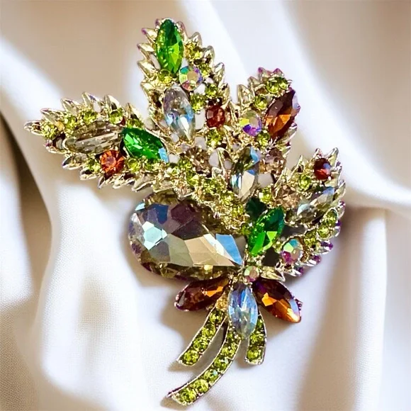Large Fall Autumn 🍂 colors Rhinestone Brooch - Picture 4 of 5